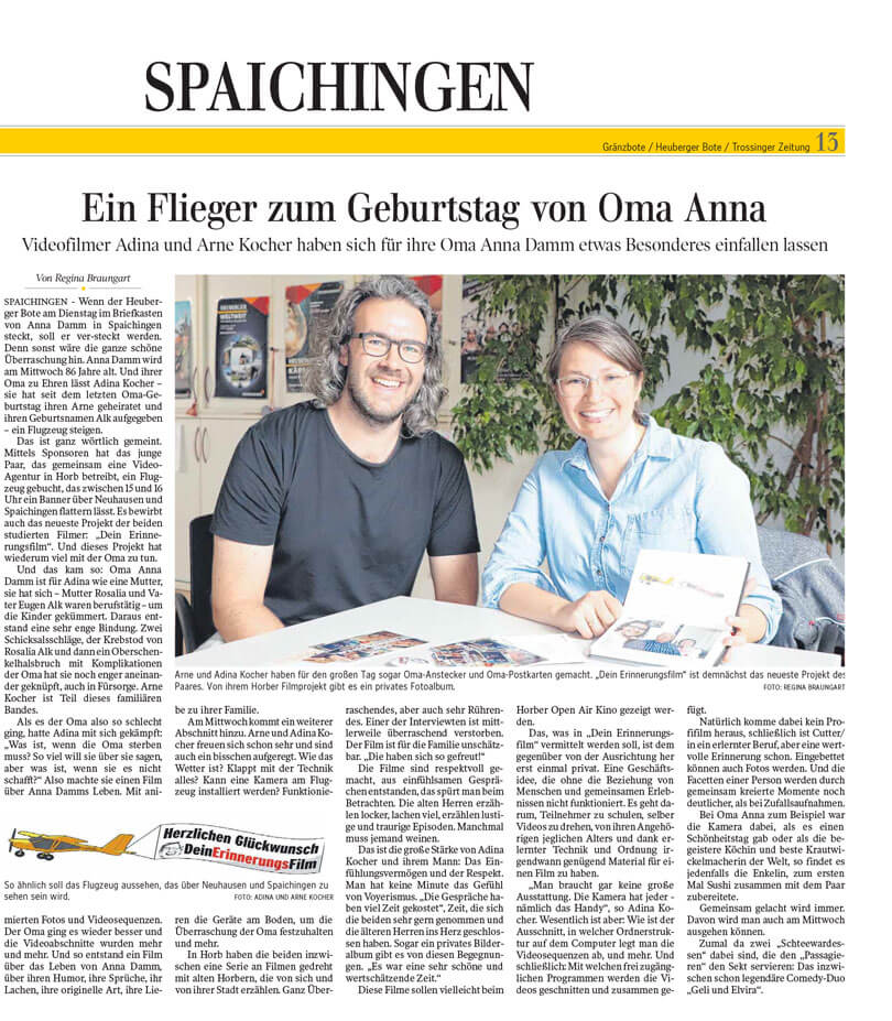 #omahebtab in der Schwäbischen Zeitung Spaichingen